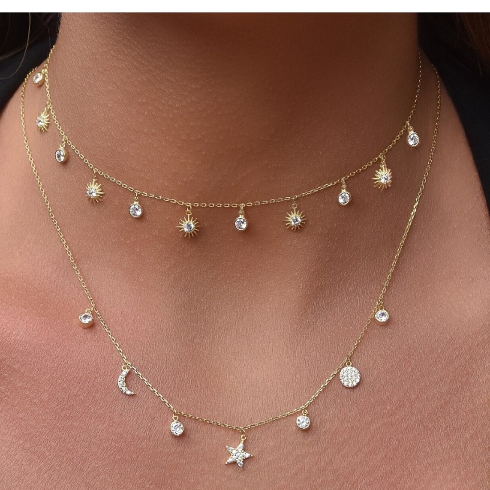 Sun and bezel drop necklace